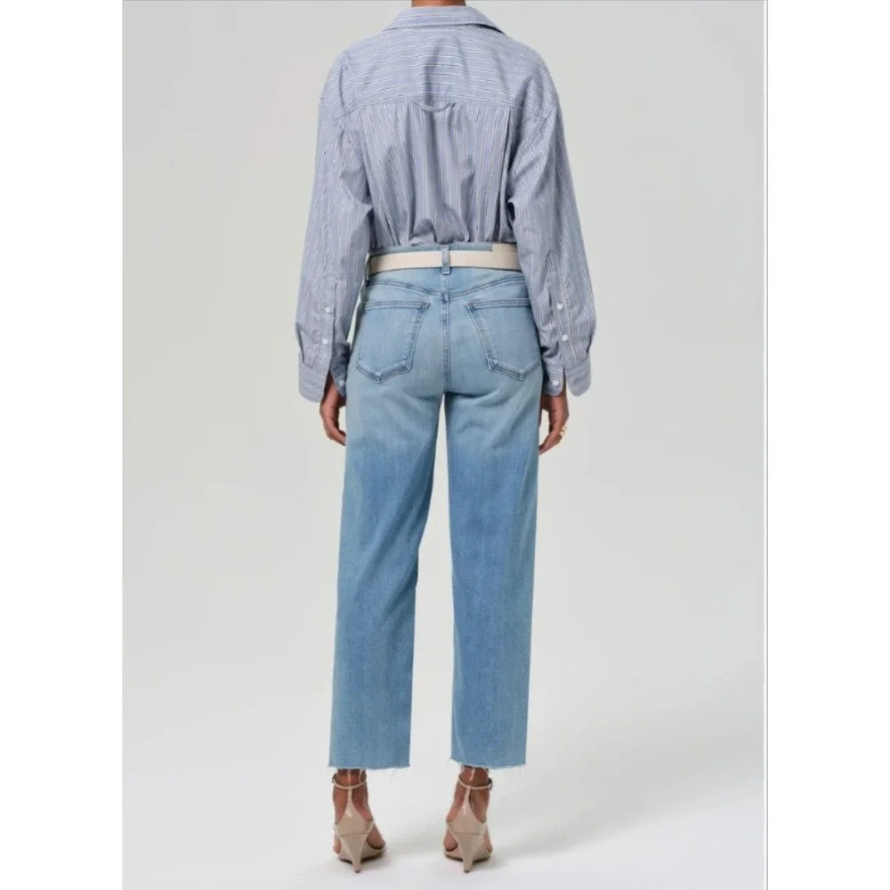Citizens Of Humanity Palma Straight Jeans Womens 28 Light Wash High Rise Raw Hem